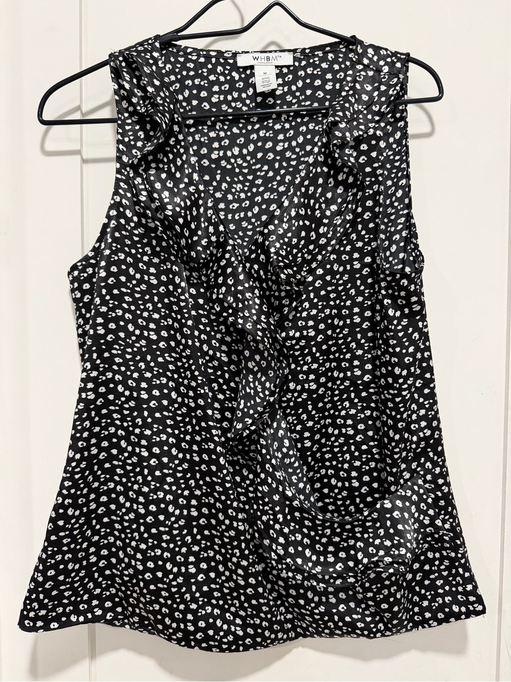 White House Black Market Black & White Ruffle V-Neck Camisole